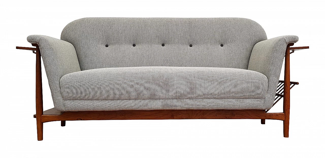 Danish sofa, 60s, folding tables, oak wood, wool, completely restored 1065318