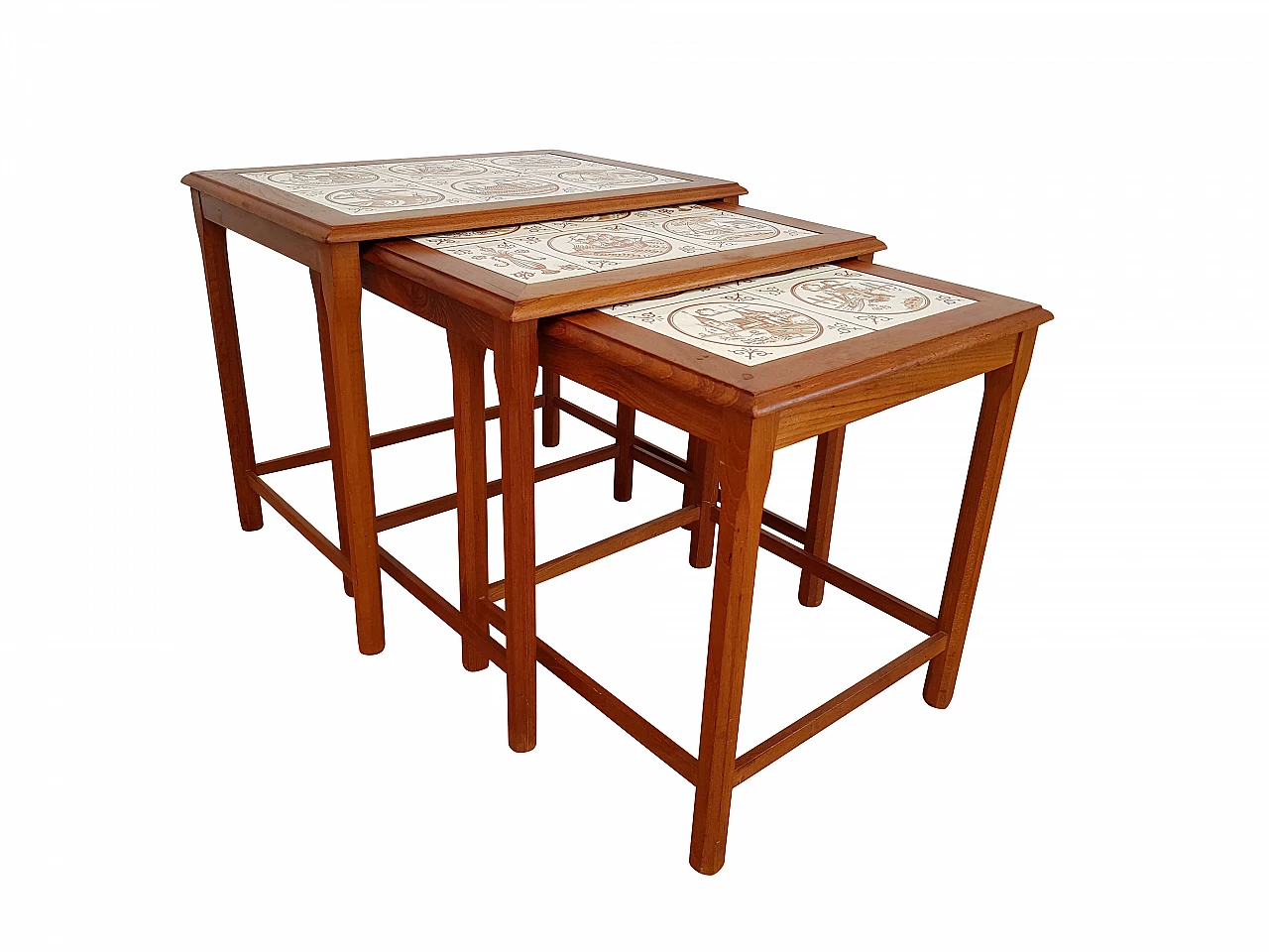 Nesting table, 60s, danish design, hand-painted ceramic tiles, teak wood 1065320