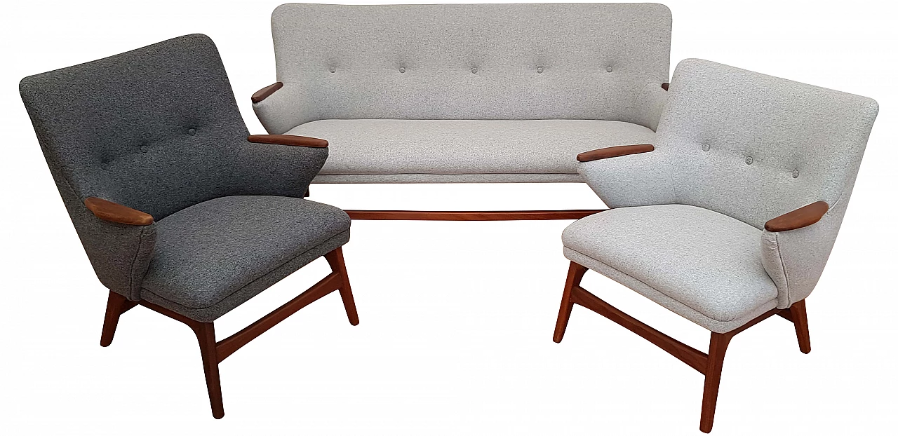 Danish designed sofa set, 60s, teak wood, wool 1065321