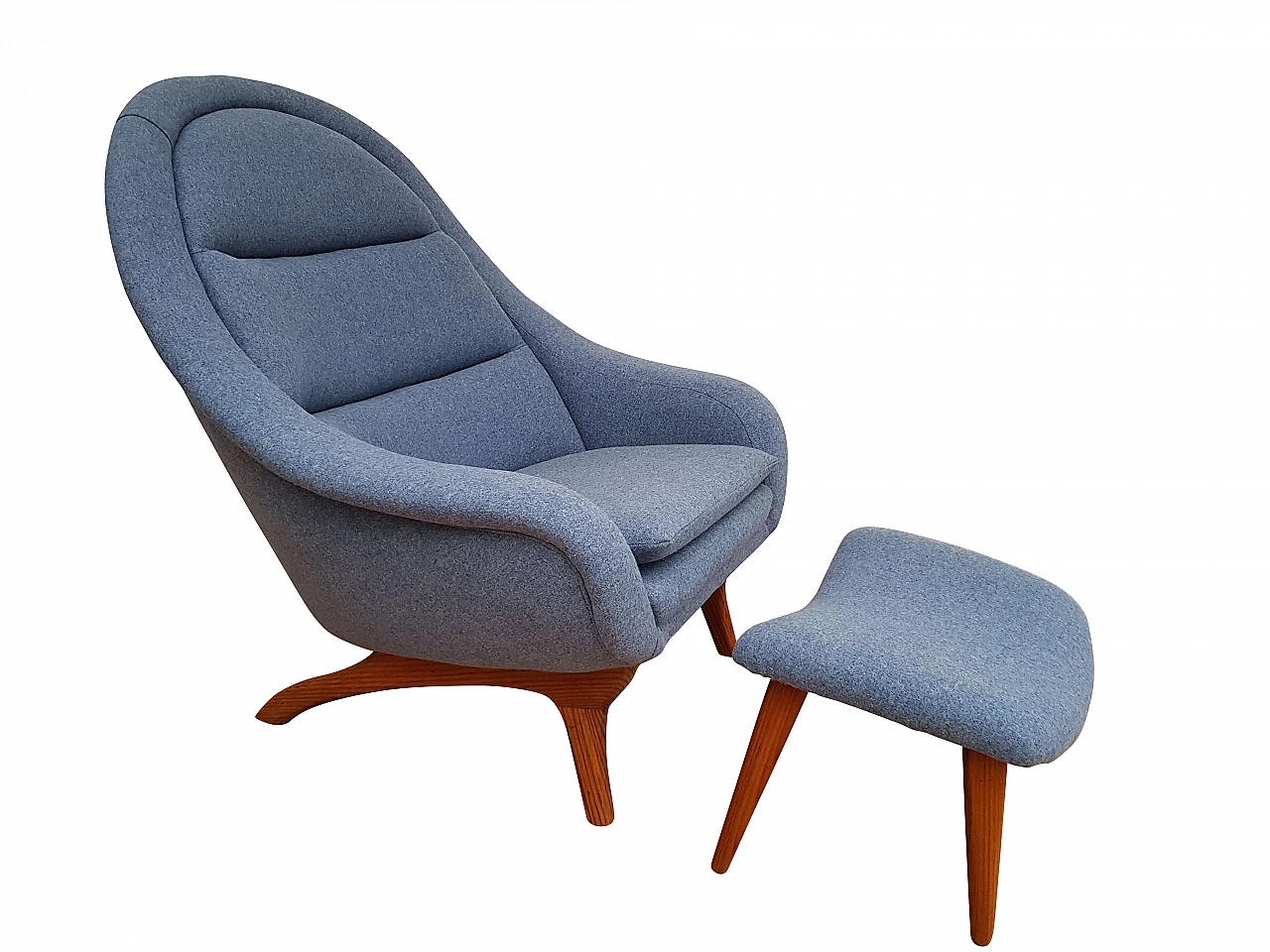 Danish retro lounge chair, teak wood, wool, completely restored 1065331