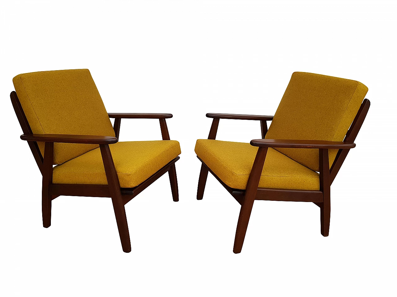 Danish armchairs, loose cushions, wool fabric, 70s 1065333