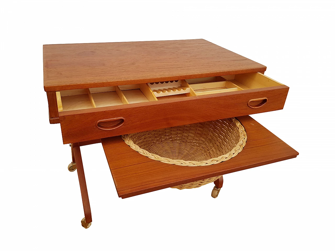 Vintage Danish sewing table, teak wood, 60s 1065344