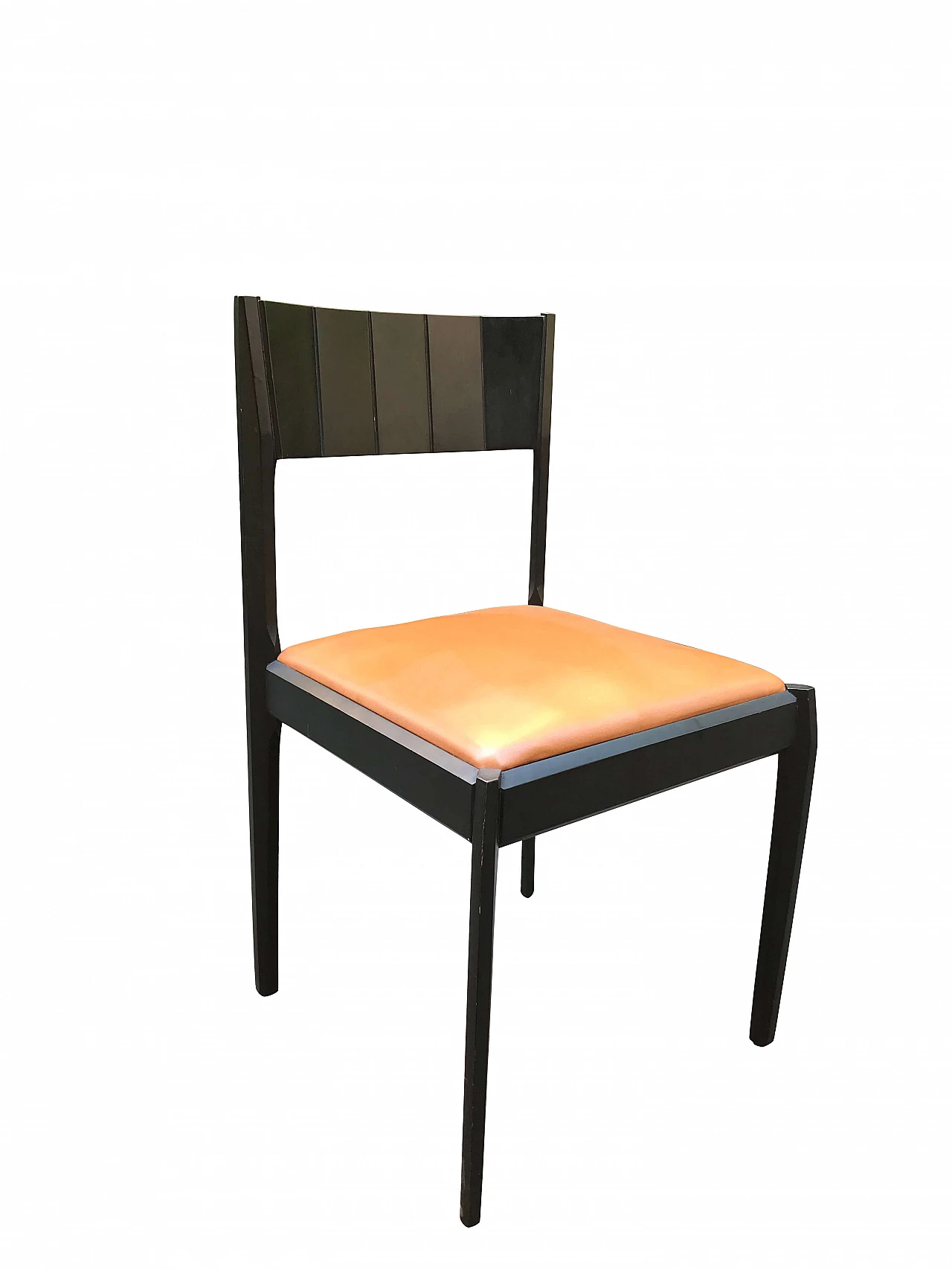 Set di 6 sedie nere di Vittori Dassi con seduta in pelle, Italia, anni '60 1065596