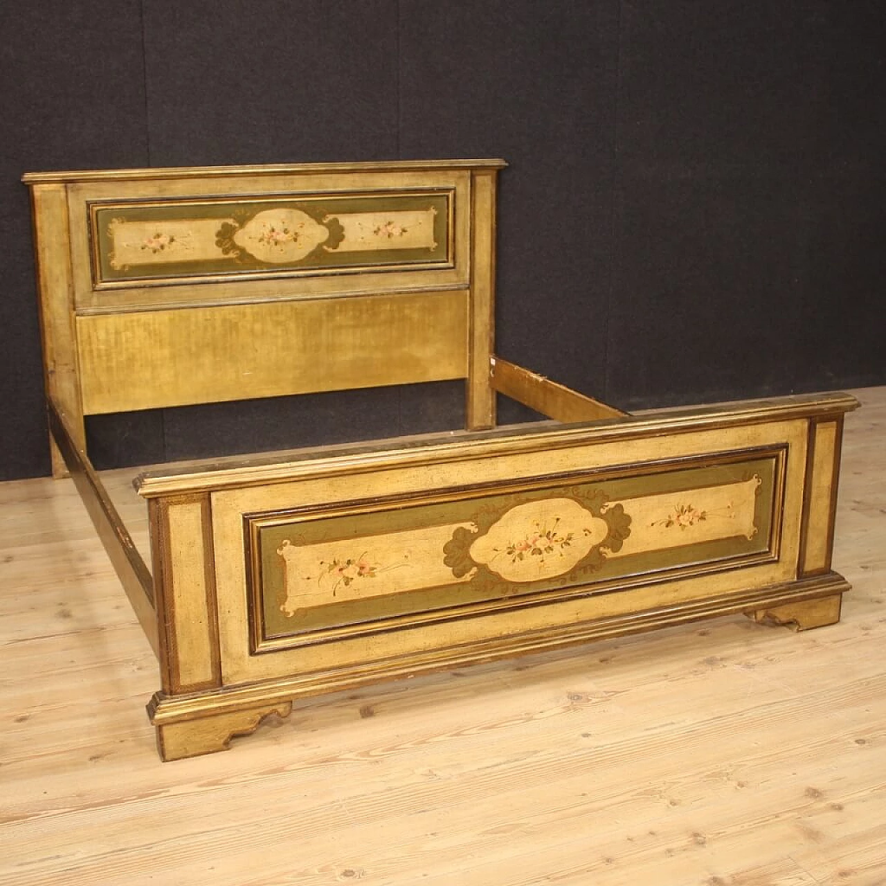 Lacquered, gilded and painted Italian double bed 1065675