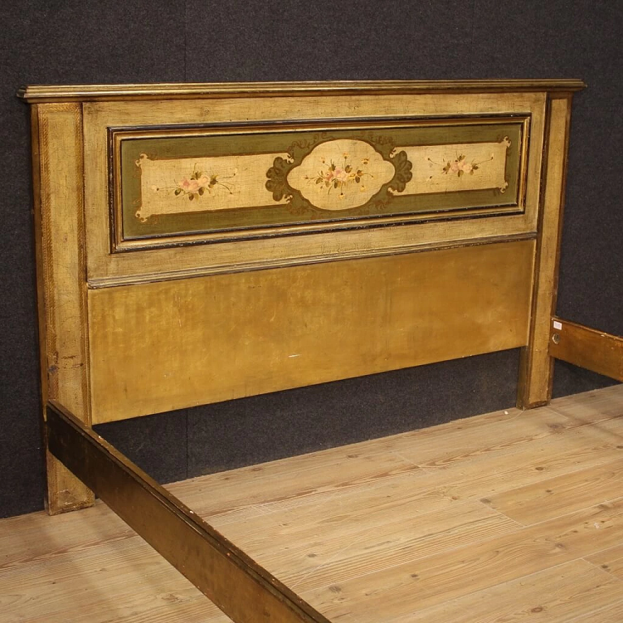 Lacquered, gilded and painted Italian double bed 1065677