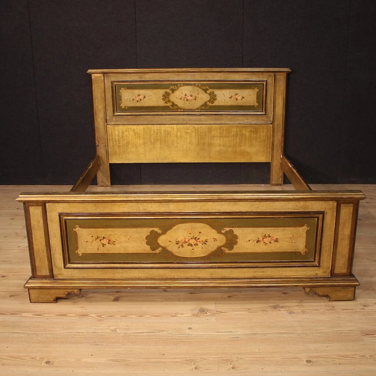Lacquered, gilded and painted Italian double bed 1065678