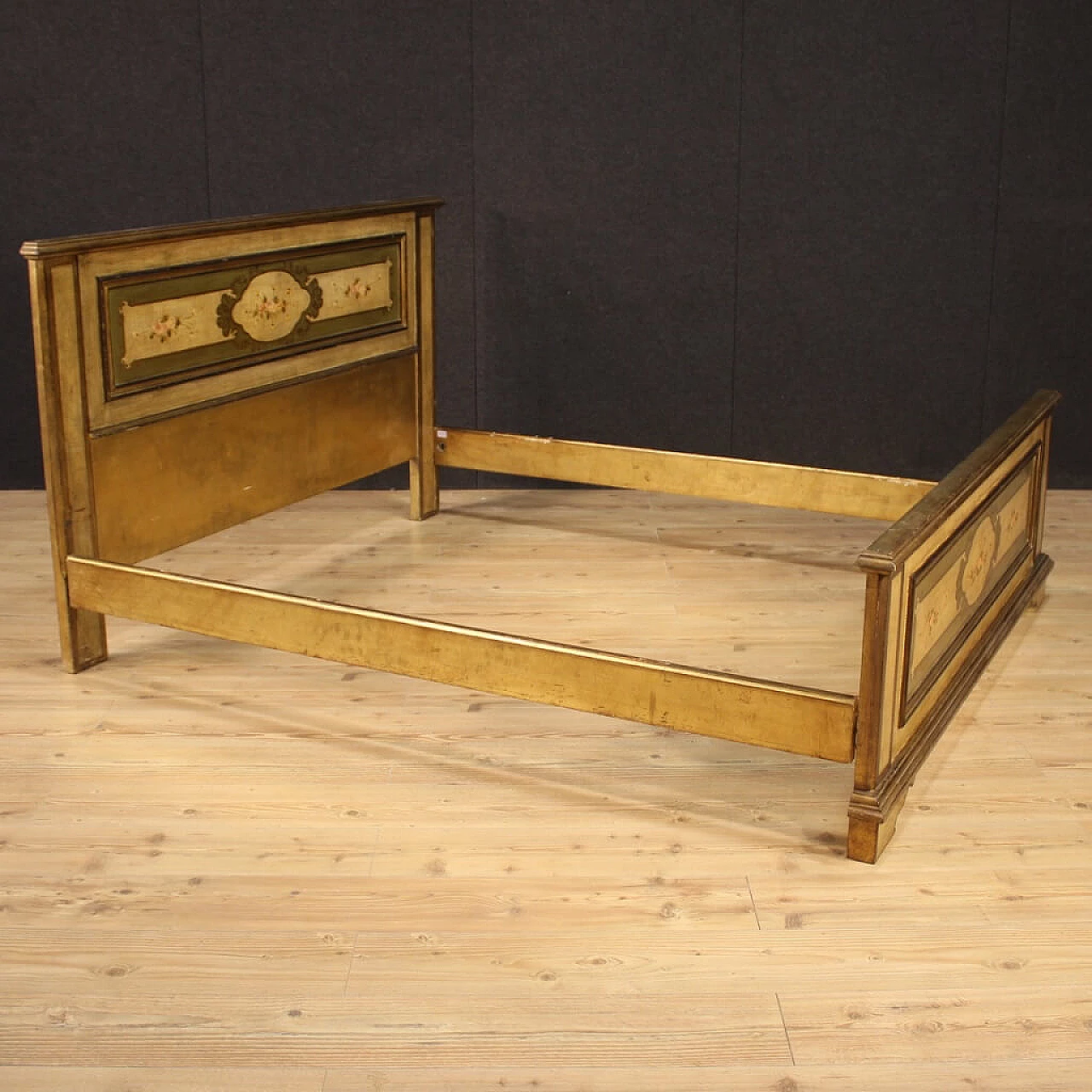 Lacquered, gilded and painted Italian double bed 1065687