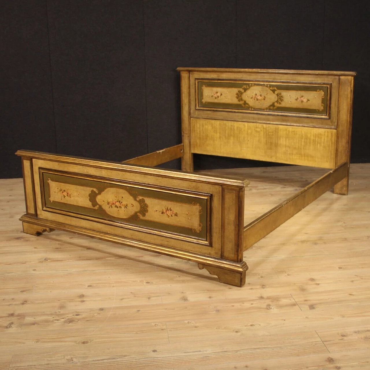 Lacquered, gilded and painted Italian double bed 1065689