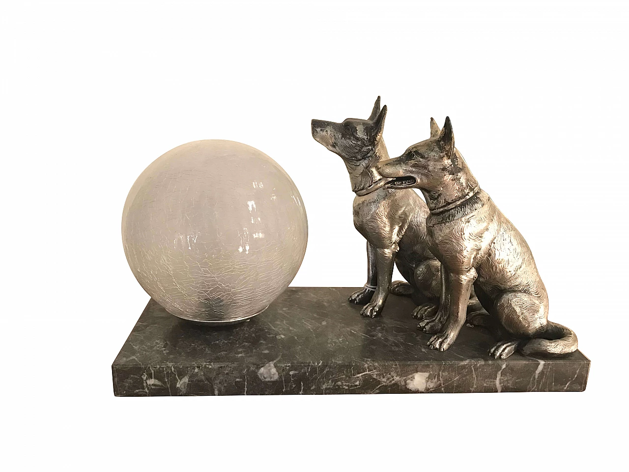 Lampada da tavolo globulare con cani pastore tedesco, anni '30 1065759
