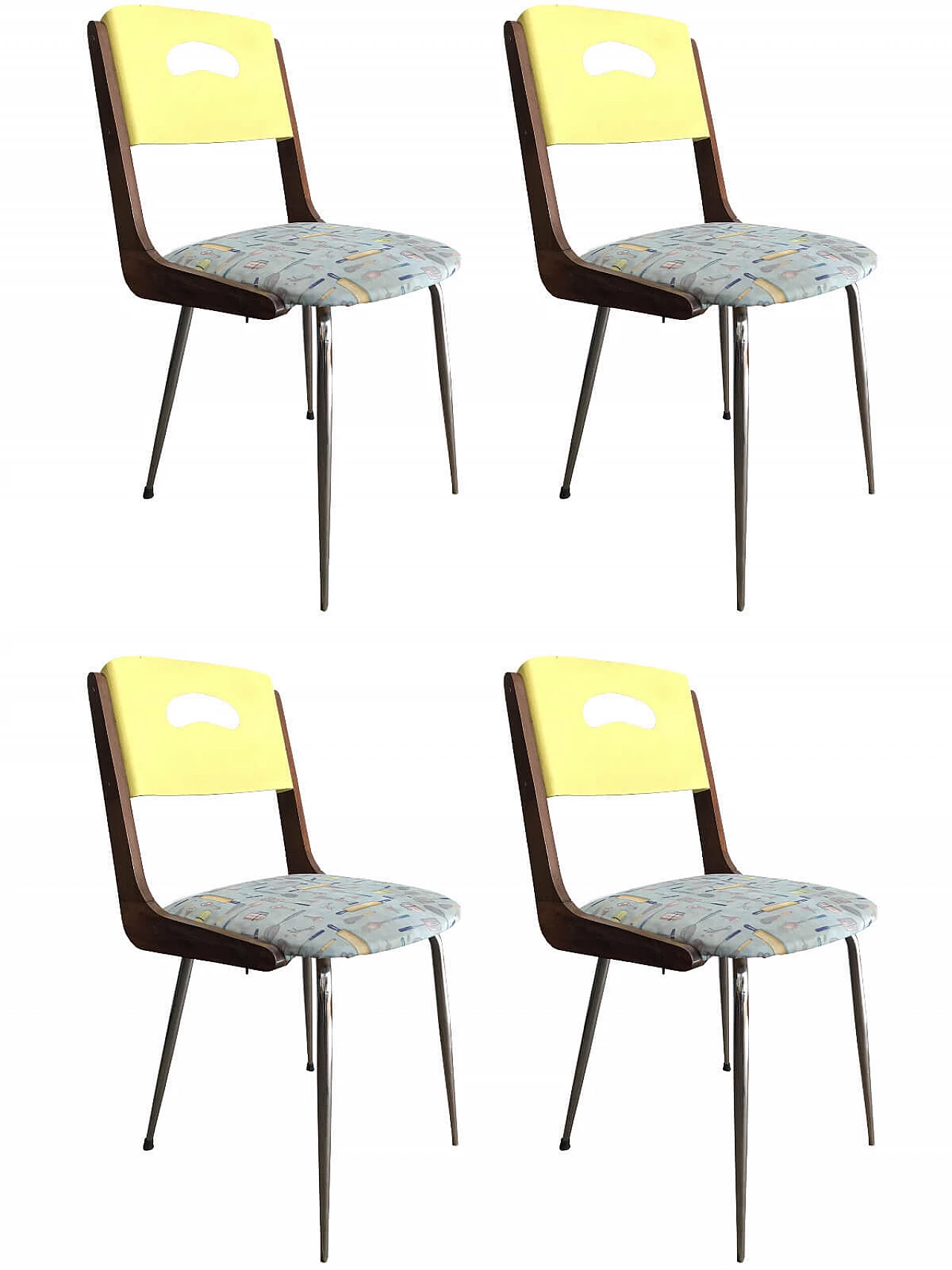 Set of 4 kitchen chairs in formica and metal, Italy, 50s 6