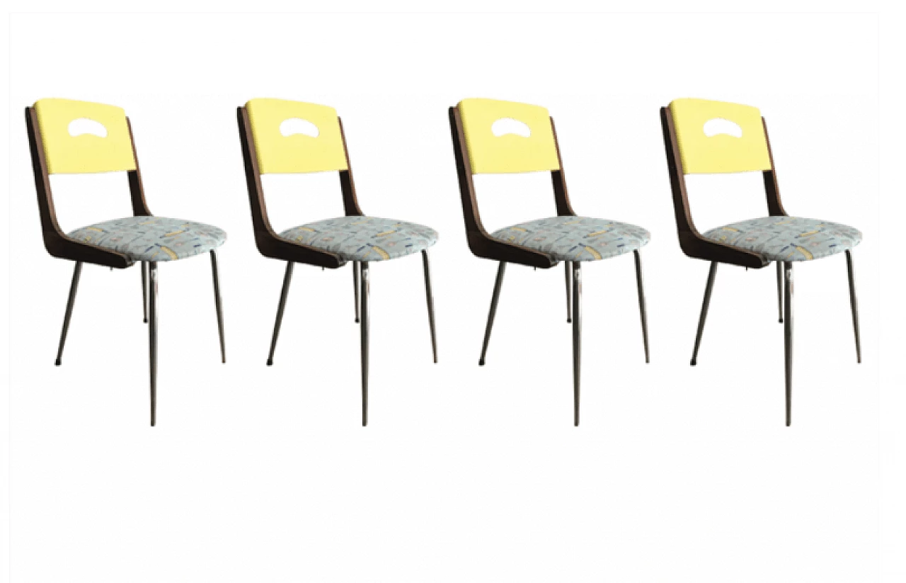 Set of 4 kitchen chairs in formica and metal, Italy, 50s 1