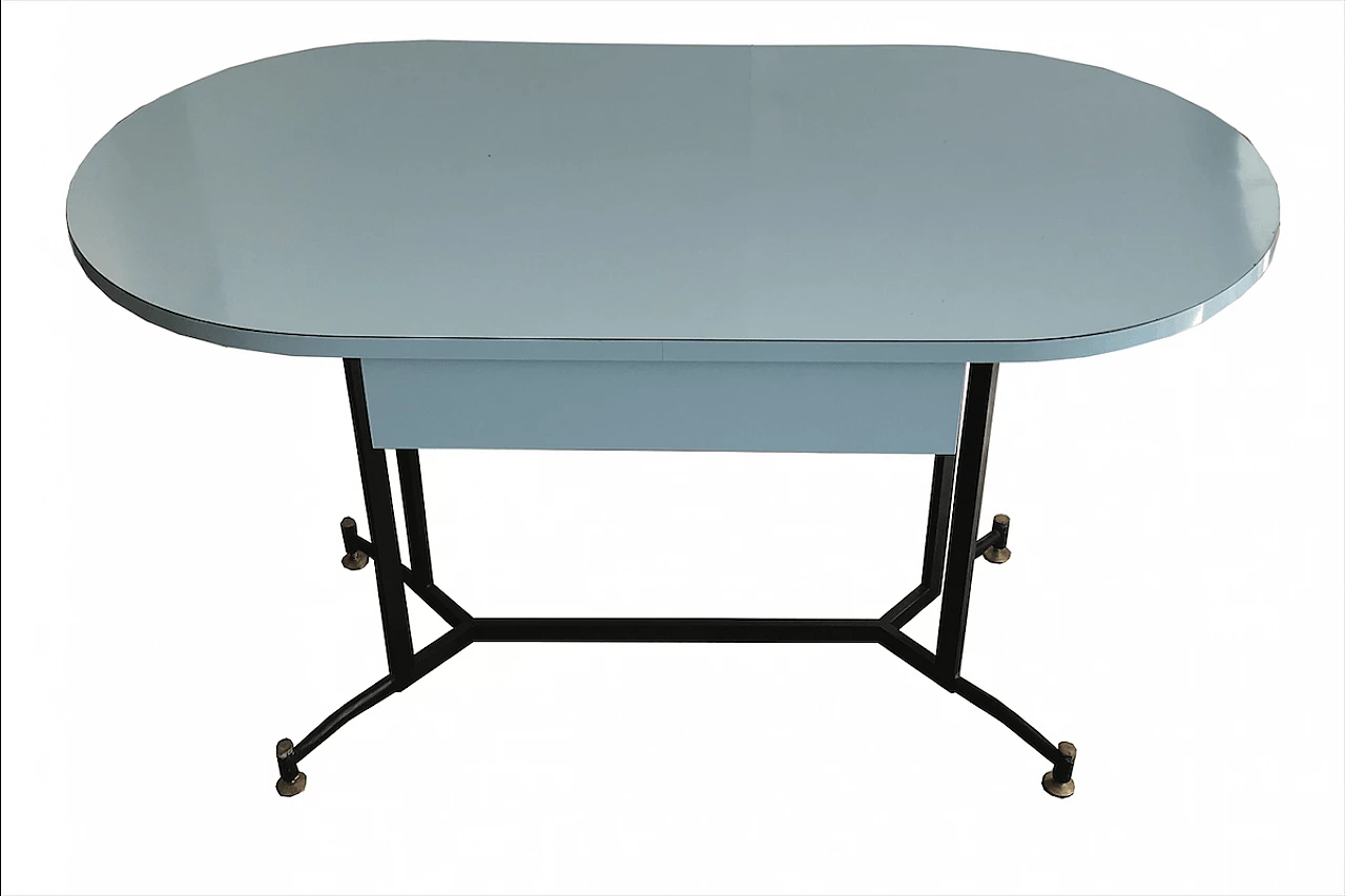 Tavolo ovale in metallo, ottone e formica anni '50 1