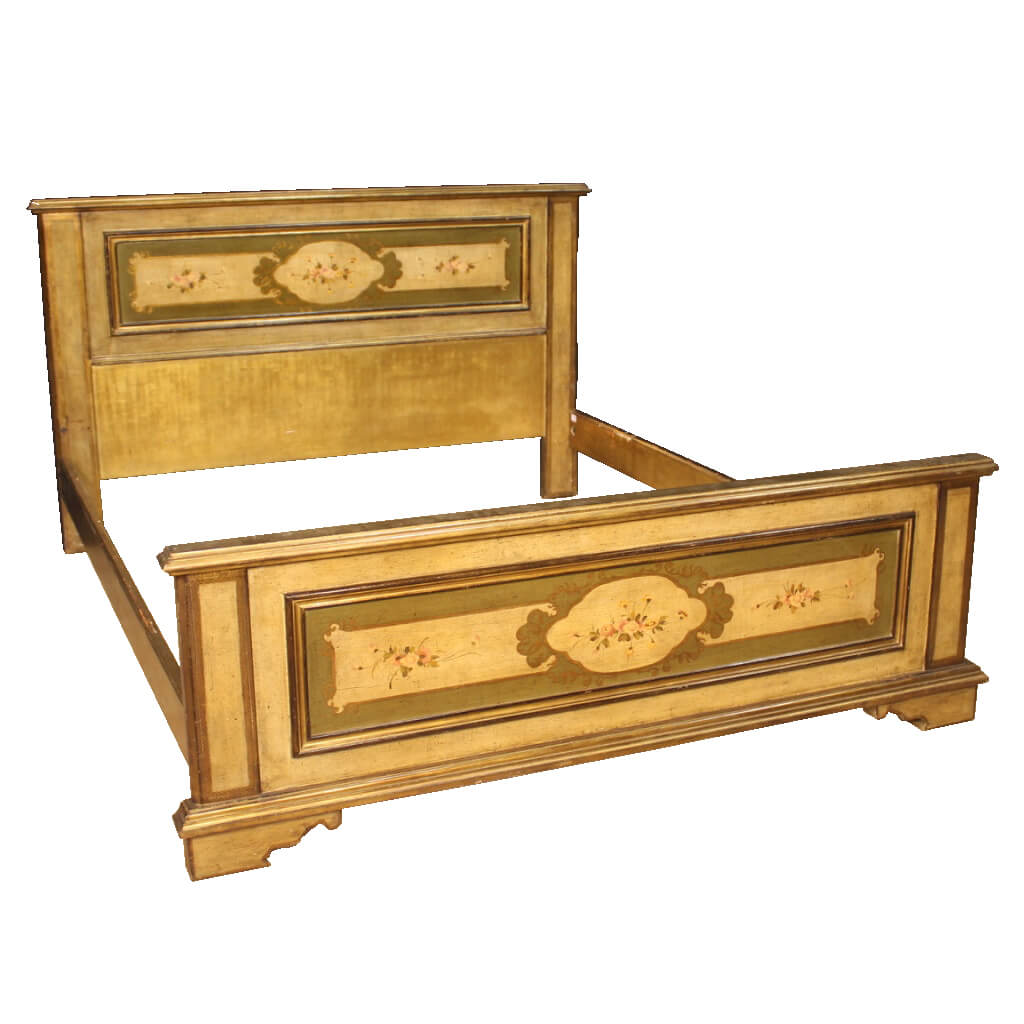 Lacquered, gilded and painted Italian double bed intOndo