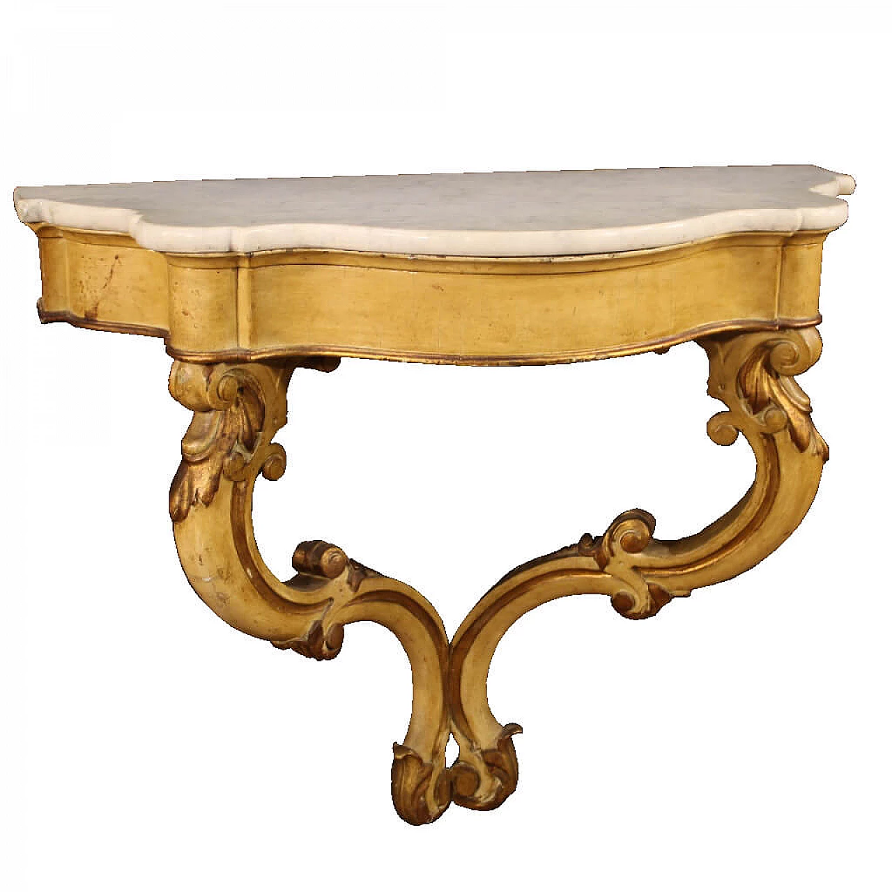 Lacquered and gilded Italian consul with marble top 1066068