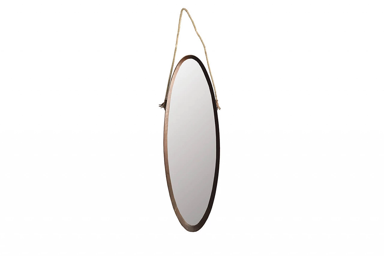 Oval mirror in teak frame 1