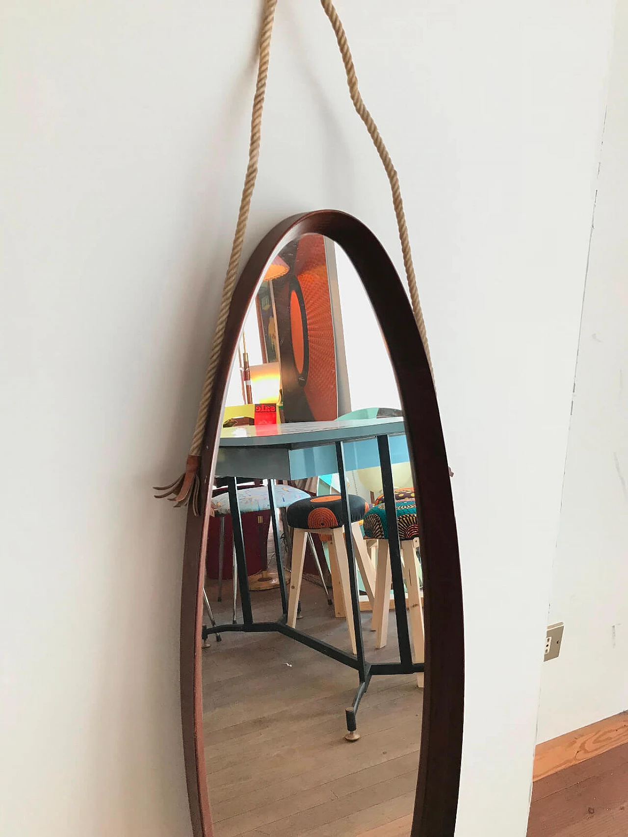 Oval mirror in teak frame 2