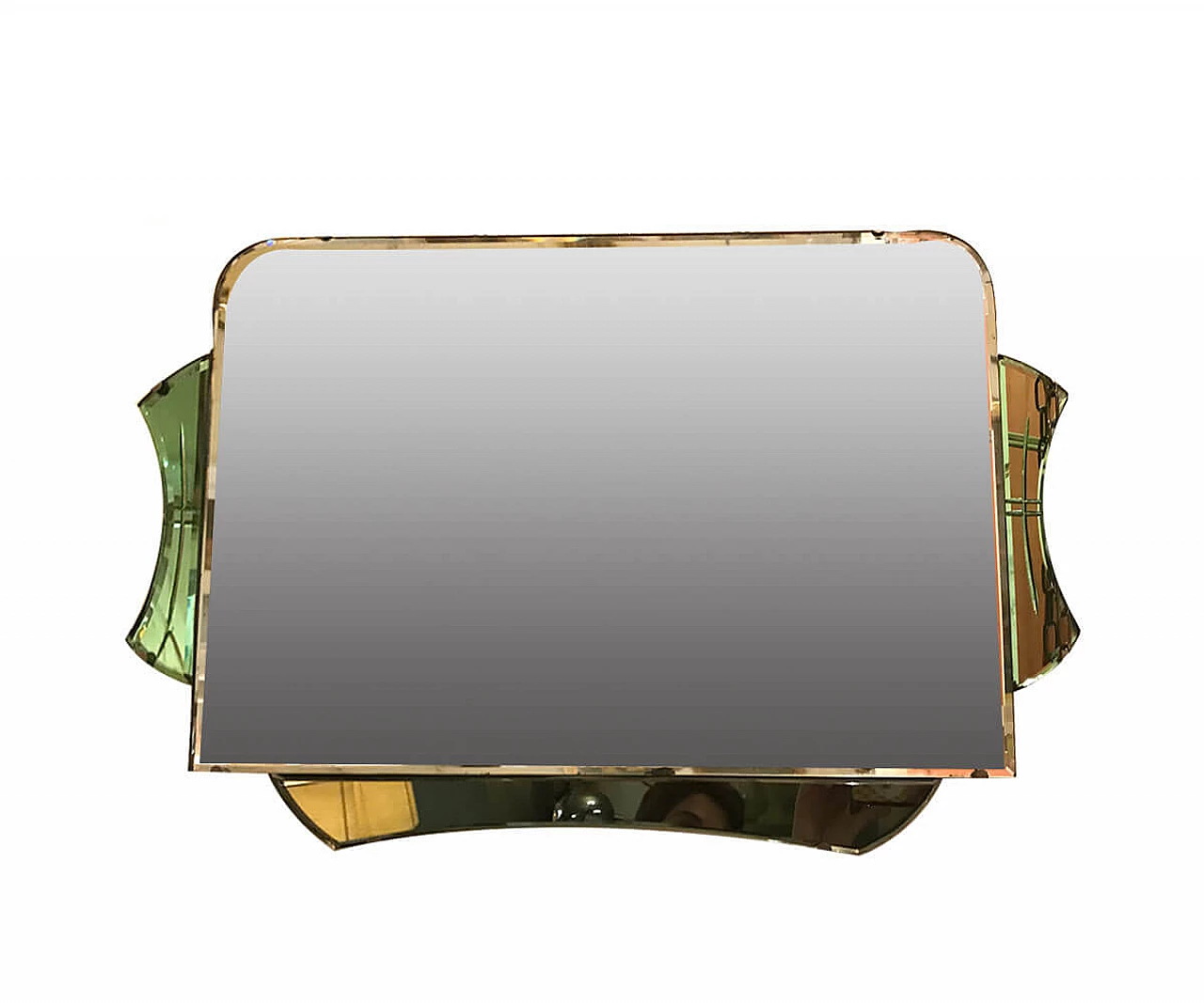 English rectangular mirror with green glass elements, 30s 1066095
