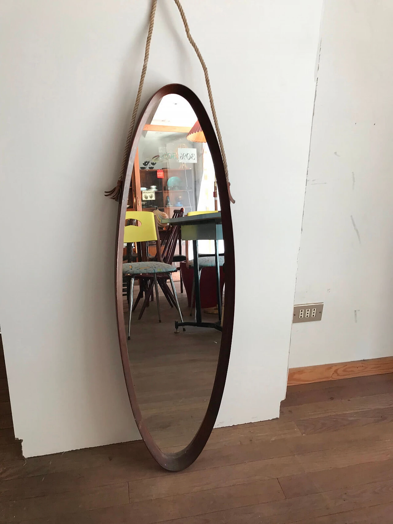 Oval mirror in teak frame 3