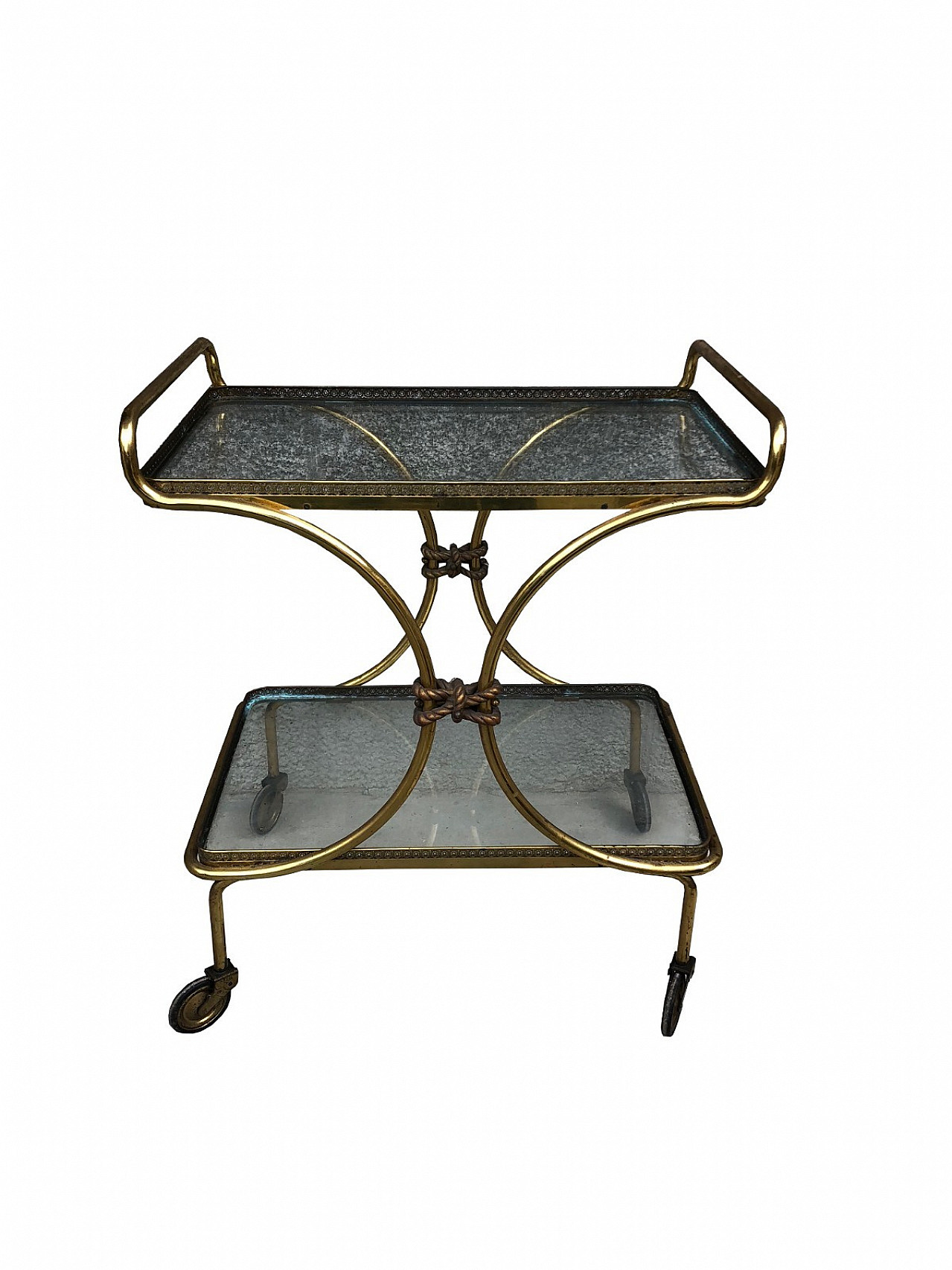 Brass and glass trolley, rope details, 1950s 7