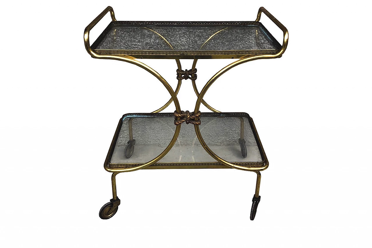 Brass and glass trolley, rope details, 1950s 1