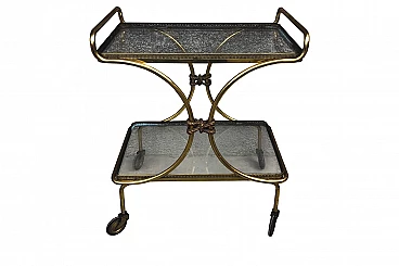 Brass and glass trolley, rope details, 1950s