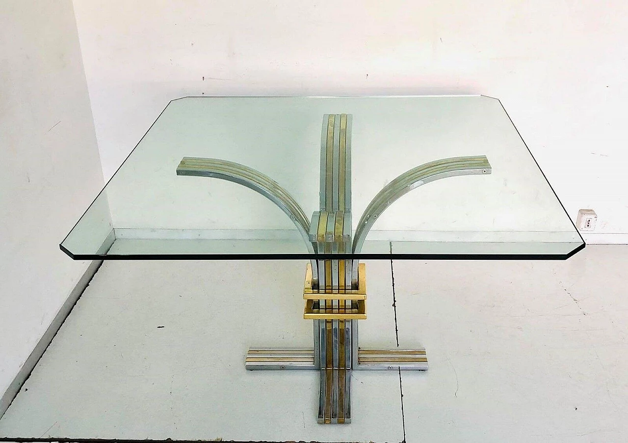 Dining table with glass top and brass legs, Romeo Rega, 70s 1066365