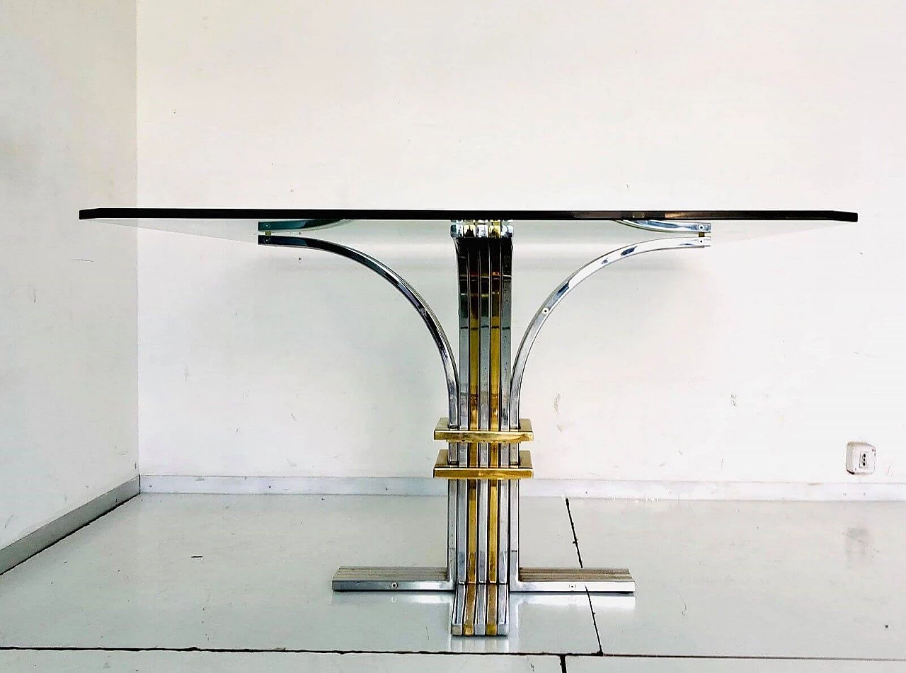 Dining table with glass top and brass legs, Romeo Rega, 70s 1066367