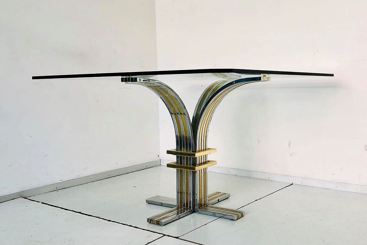 Dining table with glass top and brass legs, Romeo Rega, 70s 1066370