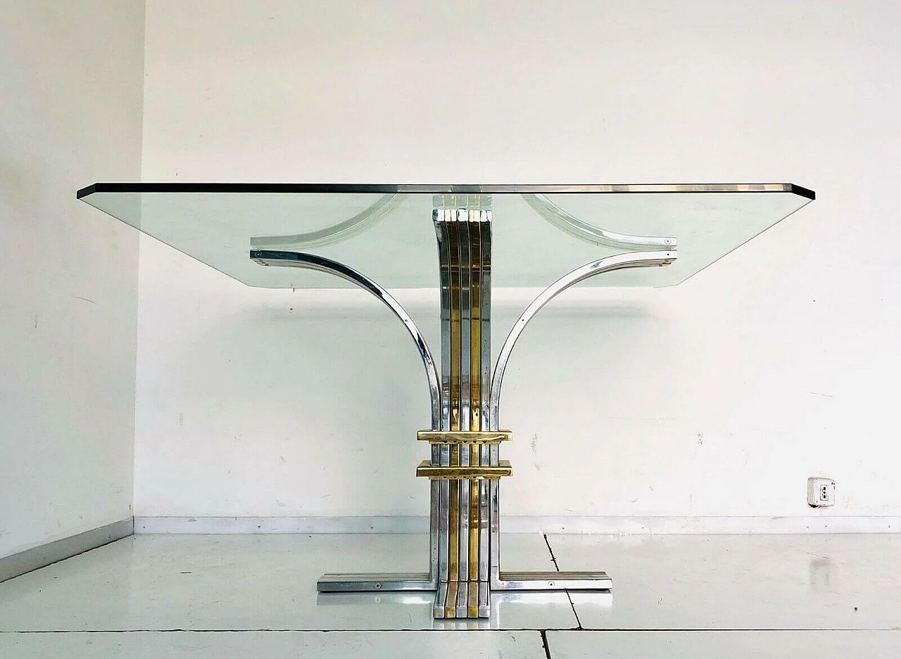 Dining table with glass top and brass legs, Romeo Rega, 70s 1066375