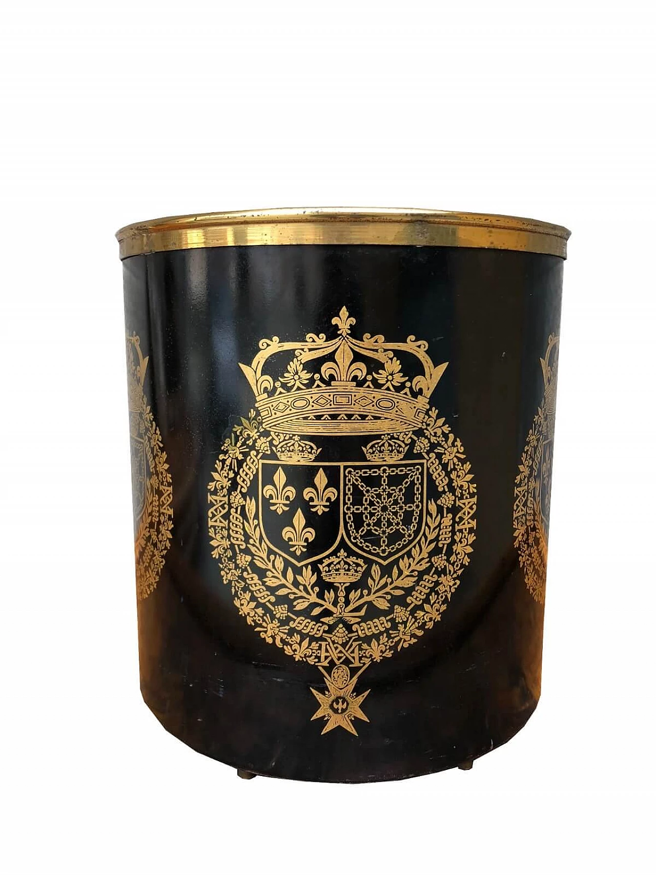 Basket in black metal and gold by Piero Fornasetti , 50's 6