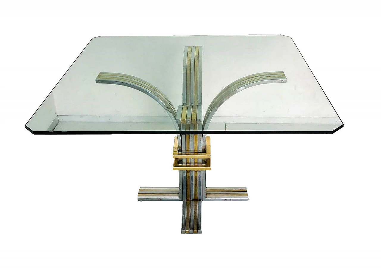 Dining table with glass top and brass legs, Romeo Rega, 70s 1066419