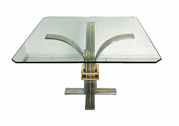 Dining table with glass top and brass legs, Romeo Rega, 70s