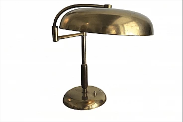Lampada da tavolo decò in ottone e manico ligneo, anni '30
