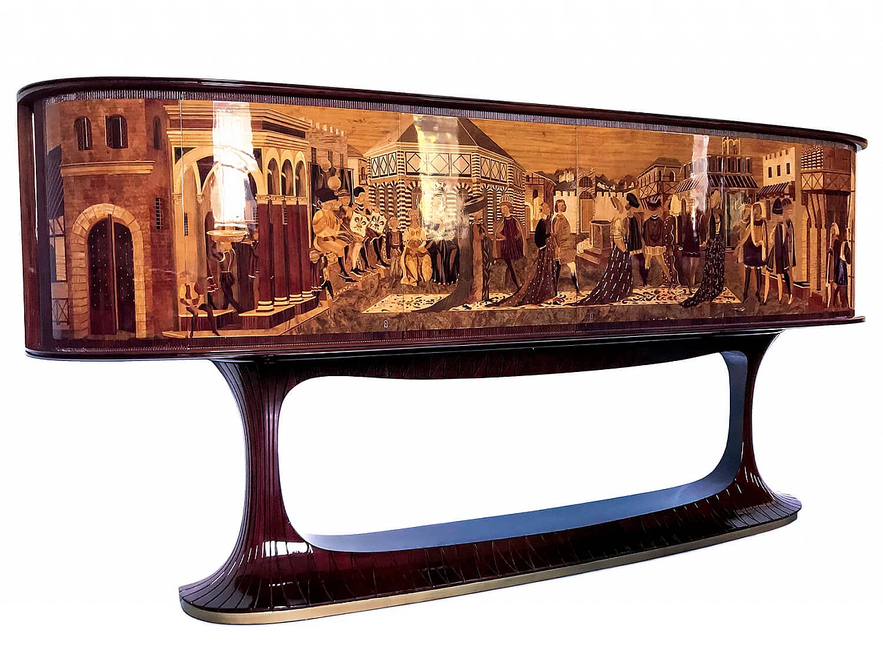 Art Deco Rosewood Sideboard by Vittorio Dassi with big inlaid scene, 1950s 1066479