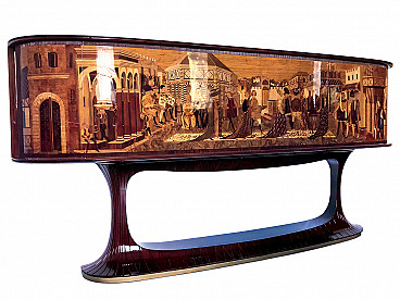 Art Deco Rosewood Sideboard by Vittorio Dassi with big inlaid scene, 1950s