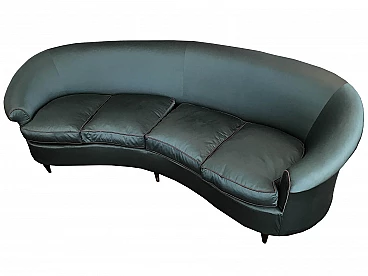 Grande divano a fagiolo in seta color petrolio anni ’50