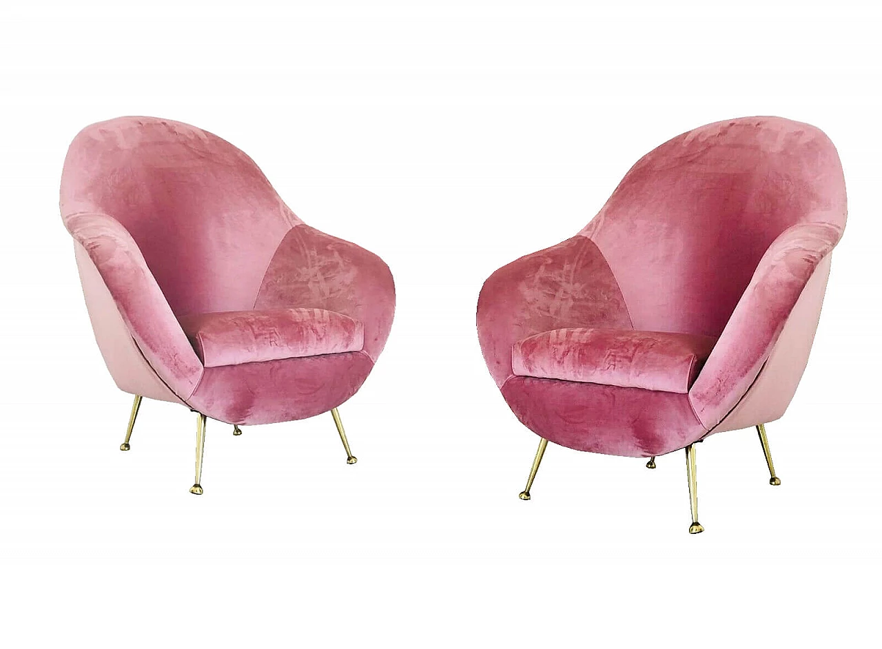 Pair of armchairs Federico Munari re-lined in pink velvet, 50s 1066756