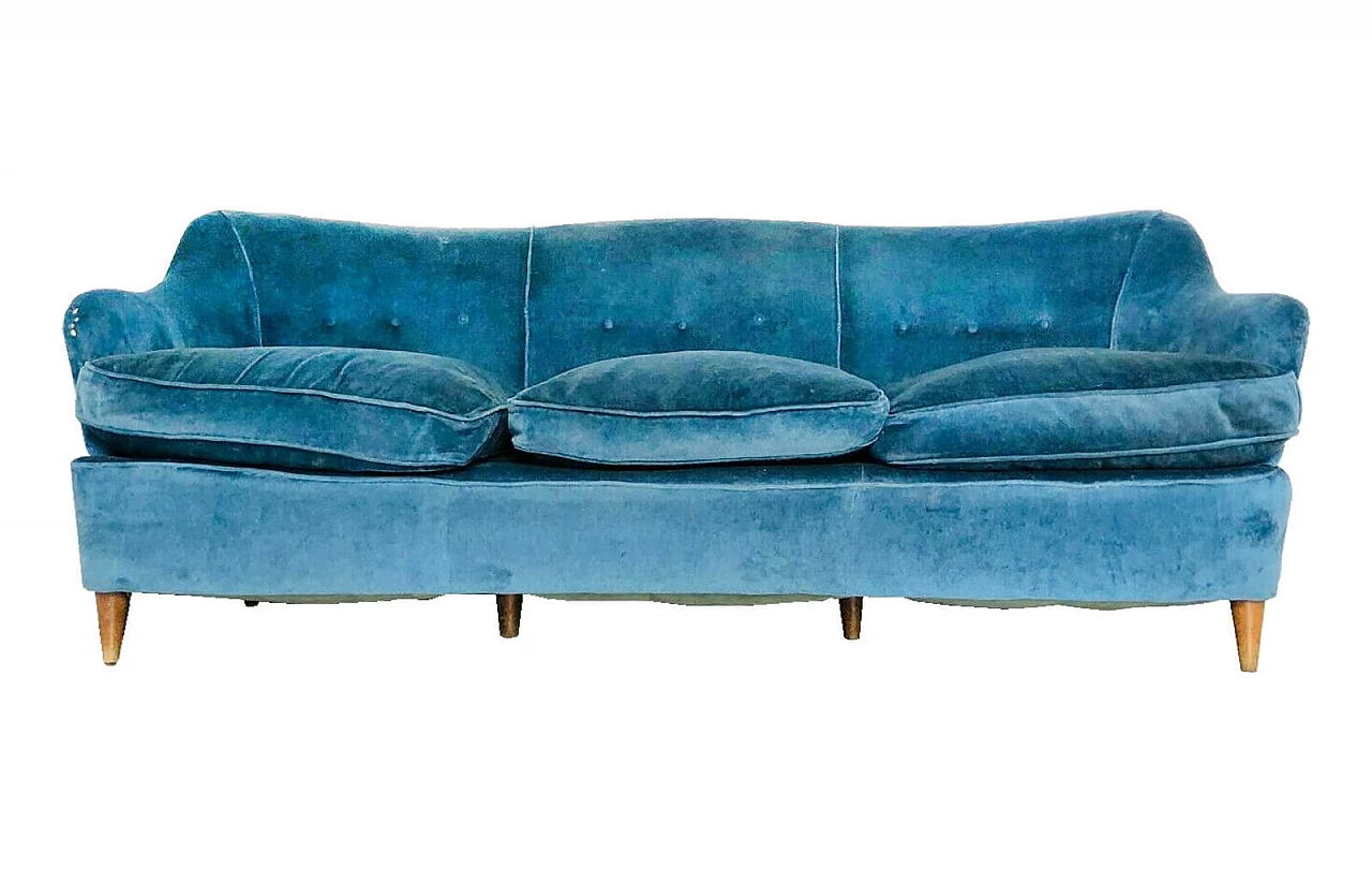 Blue velvet sofa, Gio Ponti style, 60's 1066761