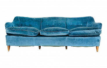 Blue velvet sofa, Gio Ponti style, 60's