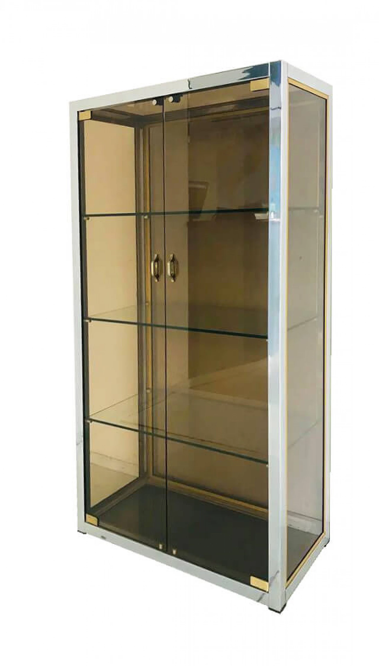 Vetrinetta in ottone e vetro fumè, stile Romeo Rega, anni '70 1066764
