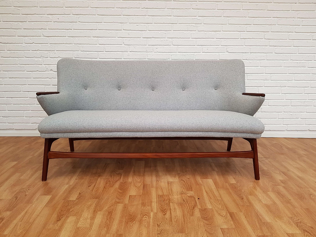 Danish designed sofa, teak wood, wool, 60s 1066795