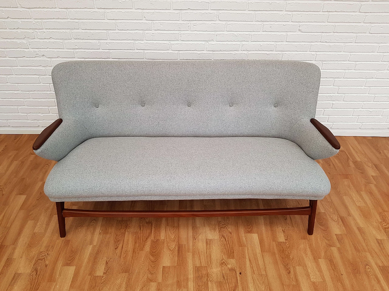 Danish designed sofa, teak wood, wool, 60s 1066796