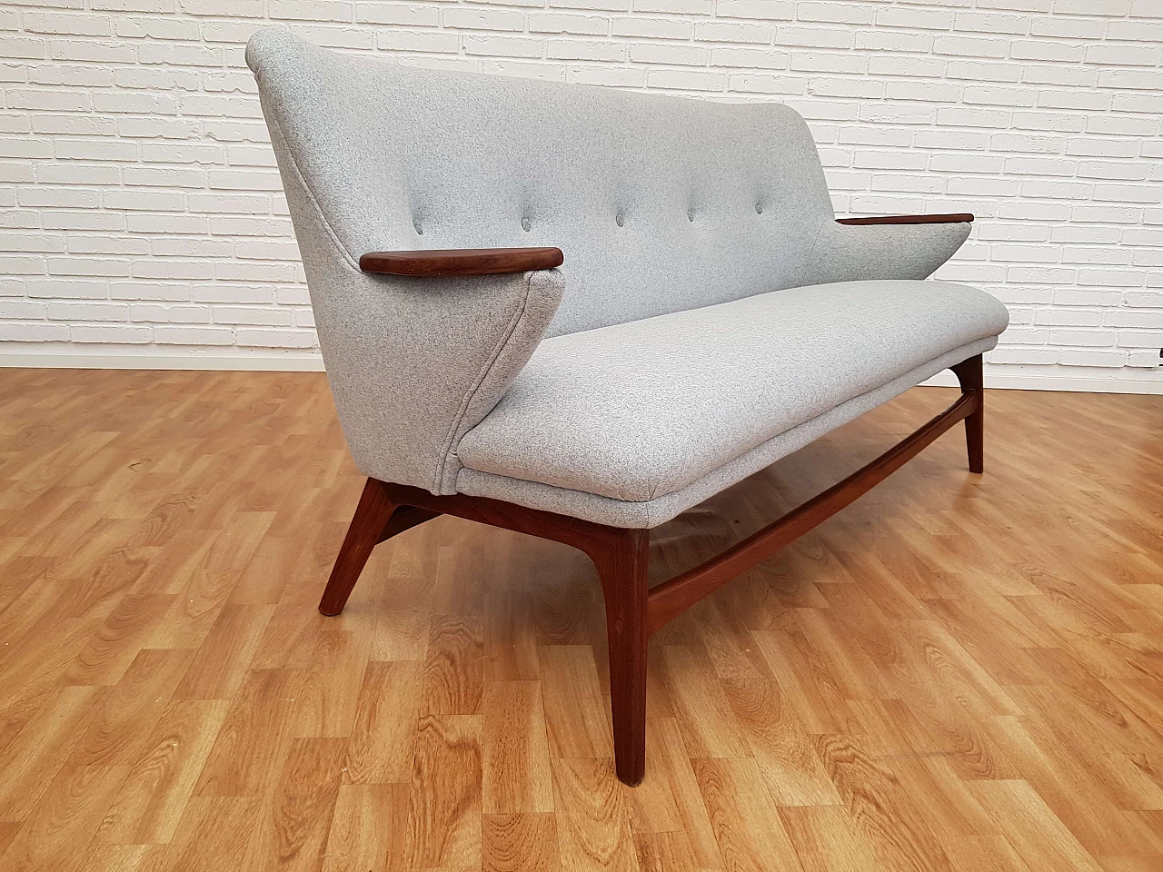 Danish designed sofa, teak wood, wool, 60s 1066799