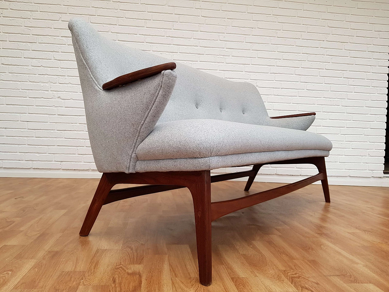 Danish designed sofa, teak wood, wool, 60s 1066800