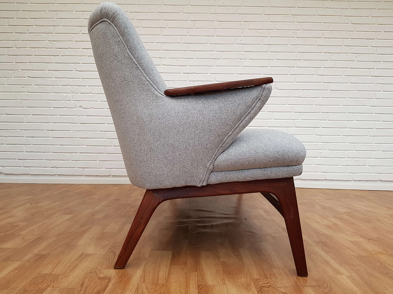 Danish designed sofa, teak wood, wool, 60s 1066801