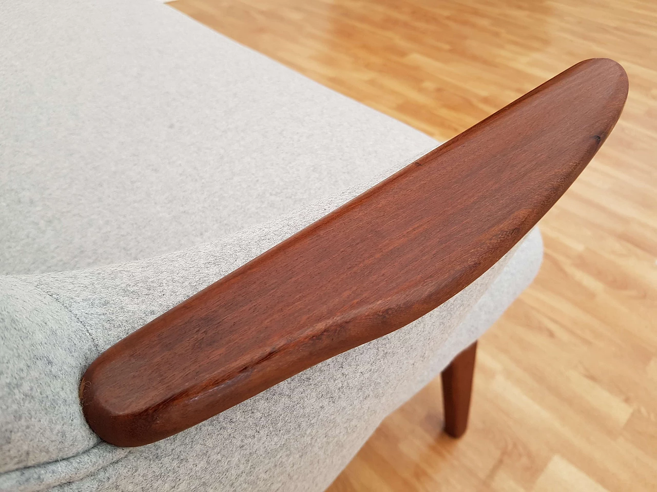Danish designed sofa, teak wood, wool, 60s 1066802