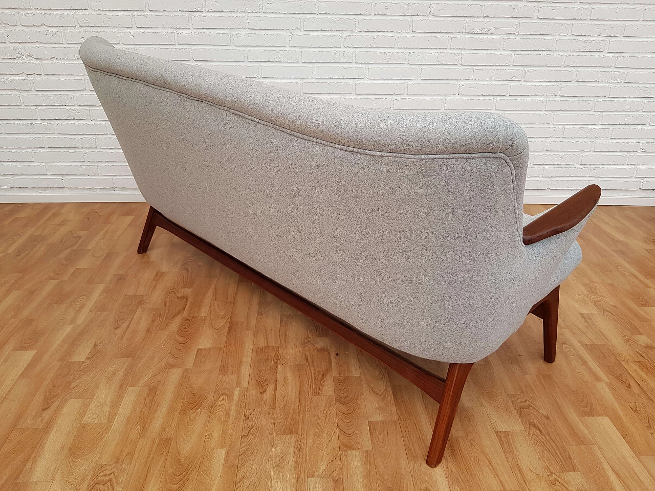 Danish designed sofa, teak wood, wool, 60s 1066803