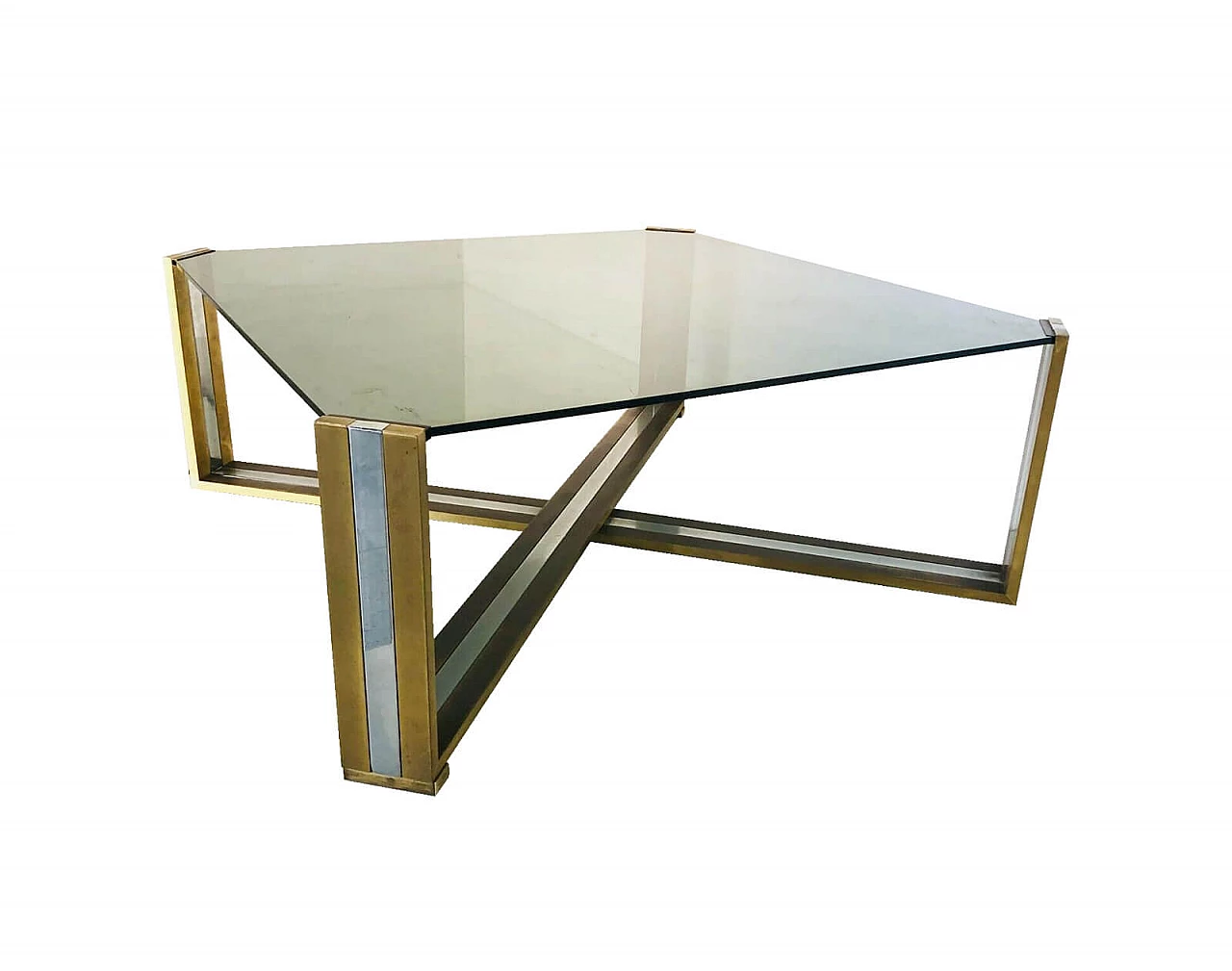 Brass coffee table and smoked glass top, Romeo Rega, 70s 1066851