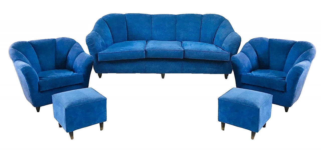 Living room set lined in blue velvet, '50s 1066864