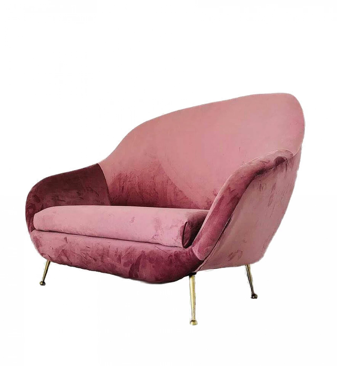 Divano a 2 posti Federico Munari foderato in velluto rosa, anni '50 1066877